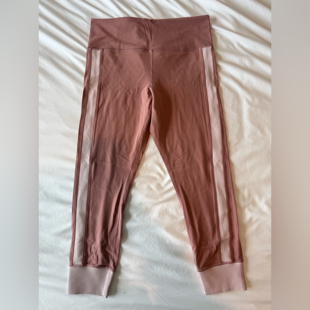 Athleta Mauve Leggings with Cream Stripes